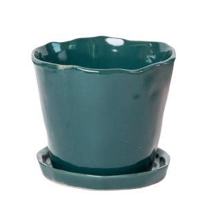 Tika Pot With Saucer – Chive – Spruce – 5″
