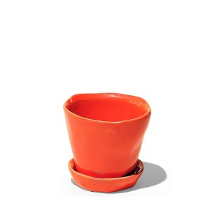 Tika Pot With Saucer - Chive - Orange - 3"