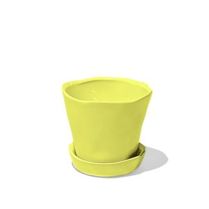 Tika Pot With Saucer – Chive – Green Sheen – 3″