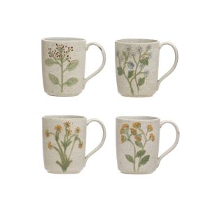 Hand Painted Botanical Mug – Assorted – 3.4″ x 5″