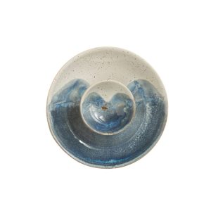 Chip & Dip Bowl – Cream/Blue – 8.9″ x 8.9″