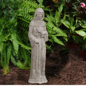 Small Saint Fiacre Statue – Unique Stone – Aged Stone – 16″