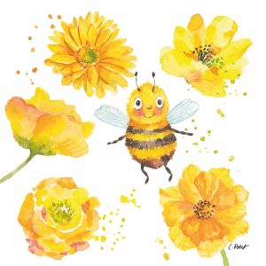 Hey Bee Beverage Napkins - Paperproducts Design - 5" x 5"