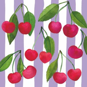 Cherry & Stripes Lunch Napkins - Paperproducts Design - 6.5" x 6.5"