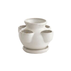 Strawberry Jar With Attached Saucer – Alfresco – White – 9.75″