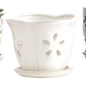 Skyline Orchid Pot With Saucer – Alfresco – White – 4″