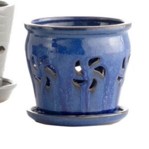 Skyline Orchid Pot With Saucer – Alfresco – Blue – 4