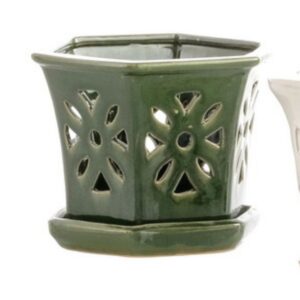 Skyline Orchid Pot With Saucer – Alfresco – Green – 4″