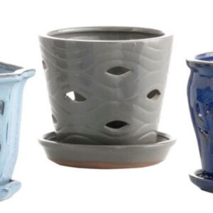 Skyline Orchid Pot With Saucer – Alfresco – Grey – 4″