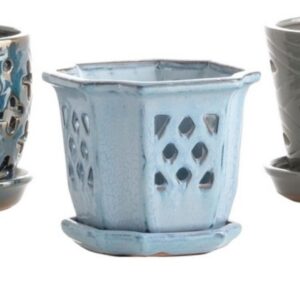 Skyline Orchid Pot With Saucer – Alfresco – Blue-Grey – 4″