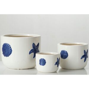 Sealife Cachepot – Alfresco – White/Blue – 9″