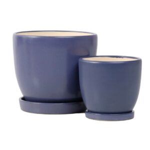 Petit Egg Pot Attached Saucer - Alfresco - Lake Blue - 5"