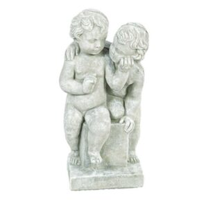 Twin Cherub Statue - Athens - Marble Tone - 20" x 10" x 8"