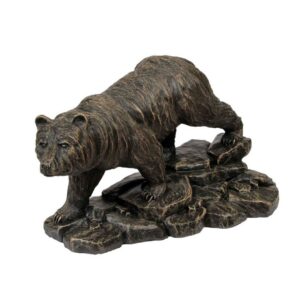 Bear On Rocks Statue - Athens - Autumn Brown - 15" x 24" x 12"