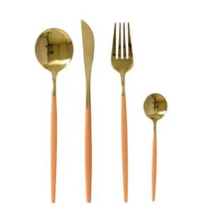 Cutlery Set - Kaemingk - Gold/Orange - Set of 4