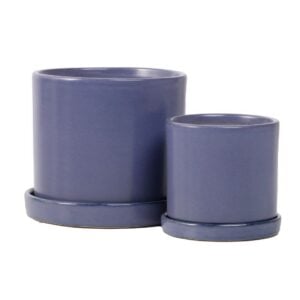 Petit Cylinder Pot Attached Saucer – Alfresco – Lake Blue – 7″