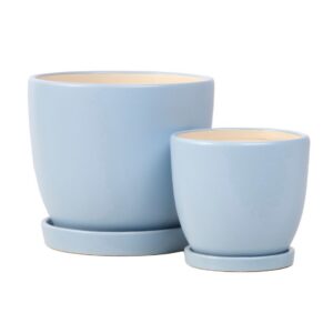 Petie Egg Pot Attached Saucer – Alfresco – Light Blue – 5″