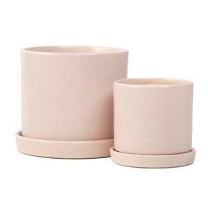 Petie Cylinder Pot Attached Saucer – Alfresco – Taupe – 7″