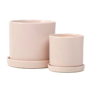 Petie Cylinder Pot Attached Saucer – Alfresco – Taupe – 5″