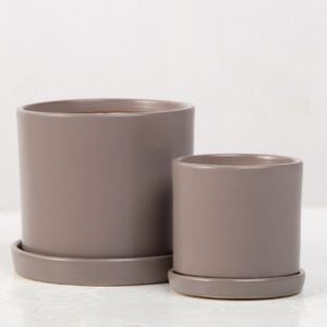 Petie Cylinder Pot Attached Saucer – Alfresco – Storm – 7″