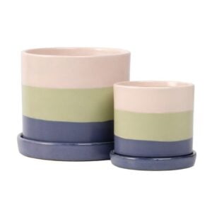 Petie Cylinder Pot Attached Saucer – Alfresco – Tricolor – 7″