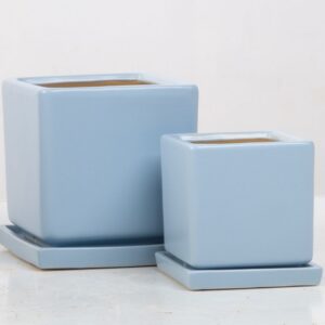 Petie Square Pot Attached Saucer – Alfresco – Light Blue – 5″