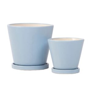 Petie Round Pot Attached Saucer – Alfresco – Light Blue – 5″
