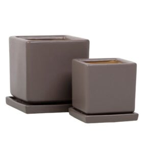 Petite Square Pot Attached Saucer - Alfresco - Storm - 7"