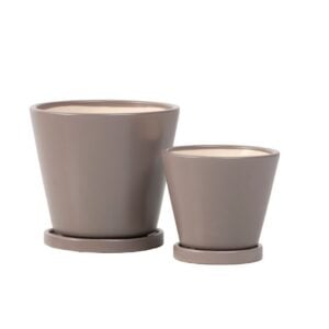 Petite Round Pot Attached Saucer - Alfresco - Beige - 5"