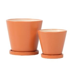Petite Round Pot Attached Saucer - Alfresco - Orange - 5"