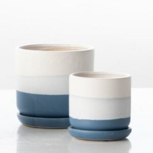 Band Planter Attached Saucer - Alfresco - Blue /Cream - 7.5"