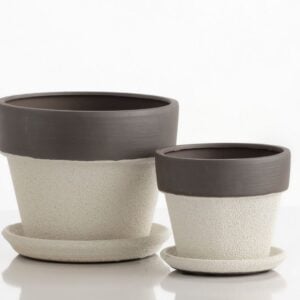 Sugar Petit Planter With Saucer – White/Grey – 5″