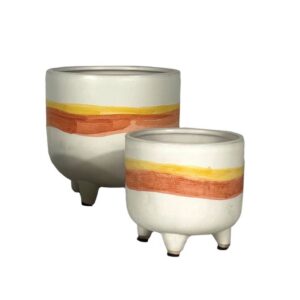 Penelata Footed Planter – Alfresco – White/Orange – 5.25″