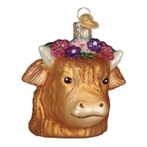 Floral Highland Cow Glass Ornament - Old World Christmas
