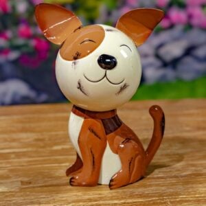 Metal Dog Statue – Zaer – Brown/White – 10″