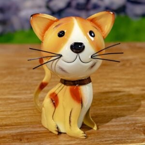 Metal Cat Statue - Zaer - Tan/White with Spots - 9"