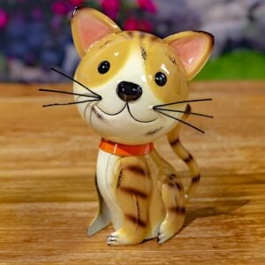 Metal Cat Statue - Zaer - Tan/Brown with Stripes - 9"