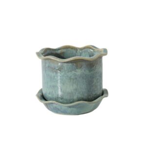 Aurina Pot With Saucer - Blue - 8"