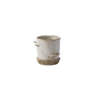 Stepped Mushroom Pot with Saucer - Off White - 6"