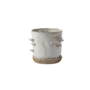 Stepped Mushroom Pot with Saucer - Off White - 7.75"
