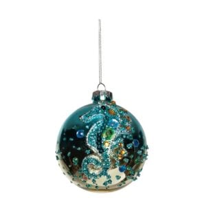Seahorse Glass Ornament - Blue - 4"