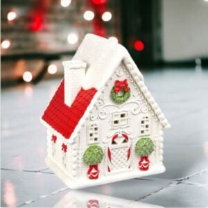 LED Cottage House - White/Red/Green - 9.5"