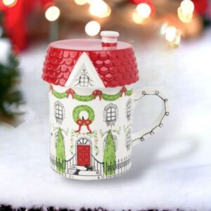 City House Mug With Lid – White/Red/Green