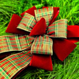 Velvet Shimmer Combow Bow - Red/Green - 14"