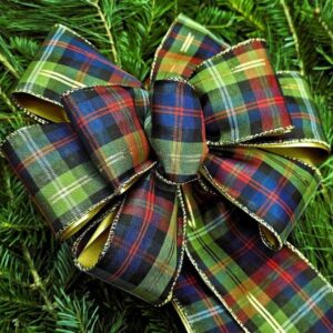 Plaid Poly Bow - Navy/Green/Gold - 9"