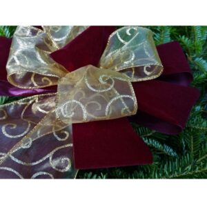 Velvet Sheer Swirls Bow - Burdundy/Gold - 9"