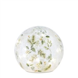 Flower and Leaves Glass Globe - LED - Battery Op - 6"