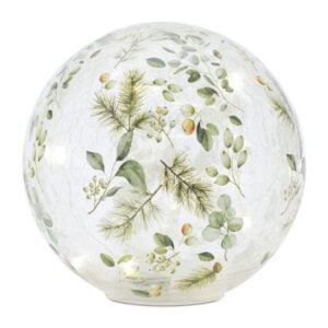 Flower and Leaves Glass Globe - LED - Battery Op - 8"