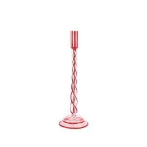 Striped Glass Taper Holder - Red - 12.5"