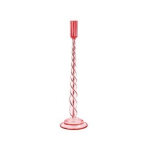 Striped Glass Taper Holder - Red - 14.25"